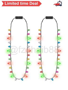 🎄 2 Pc Light Up Christmas Necklace Set 3 Glow Modes Plastic Party Favors